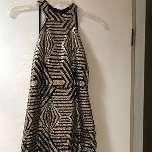 Black and Gold Sequin Mini Dress
